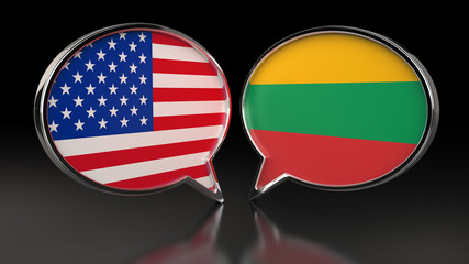 Obraz premium USA and Lithuania flags with Speech Bubbles. 3D illustration