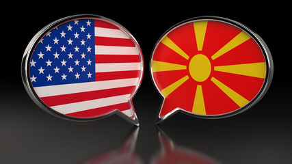USA and Macedonia flags with Speech Bubbles. 3D illustration