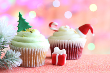 Christmas cupcake abstract ornament baking  concept on defocused  colorful background
