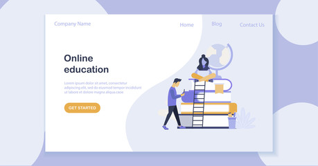 Landing page template of vector e-learning,online education concept flat illustration.