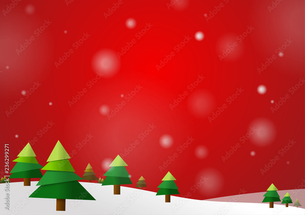 Poster vector : christmas trees with snow on red background