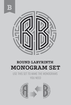 B letter maze. Set for the labyrinth logo and monograms, coat of arms, heraldry.