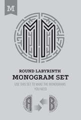 M letter maze. Set for the labyrinth logo and monograms, coat of arms, heraldry.