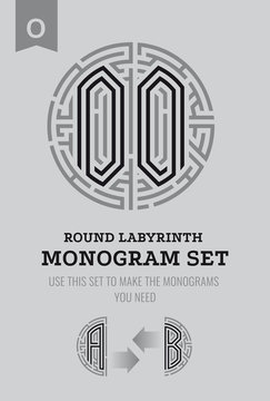 O letter maze. Set for the labyrinth logo and monograms, coat of arms, heraldry.