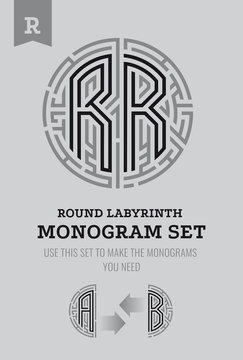 R letter maze. Set for the labyrinth logo and monograms, coat of arms, heraldry.