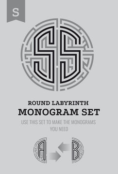S letter maze. Set for the labyrinth logo and monograms, coat of arms, heraldry.
