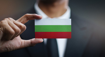 Businessman Holding Card of Bulgaria Flag