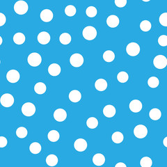 Snowy seamless patern. White dot snowflakes on blue background. Snow and Christmas theme. Abstract backround.