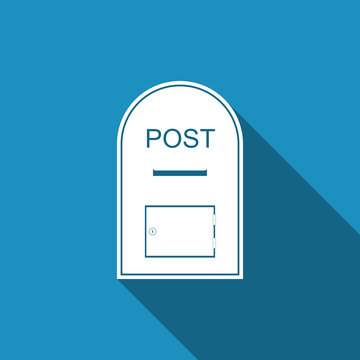 Mail box icon. Post box icon isolated with long shadow. Flat design. Vector Illustration