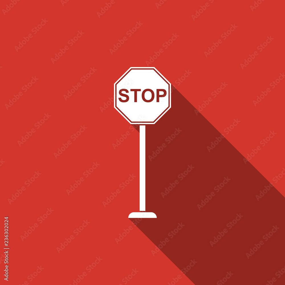 Poster stop sign icon isolated with long shadow. traffic regulatory warning stop symbol. flat design. vecto