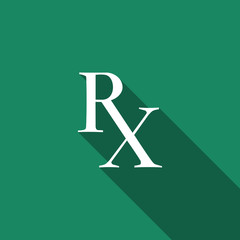 Medicine symbol Rx prescription icon isolated with long shadow. Flat design. Vector Illustration