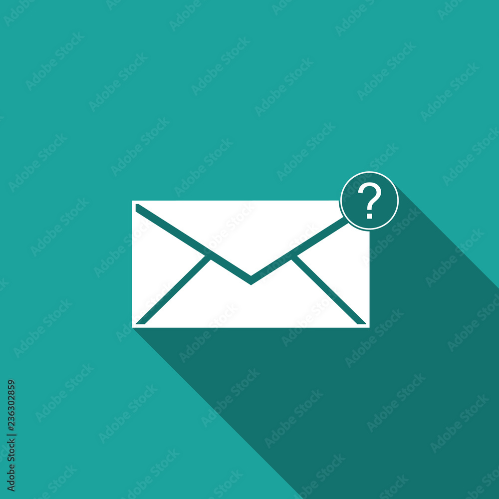 Poster envelope with question mark icon isolated with long shadow. letter with question mark symbol. send i