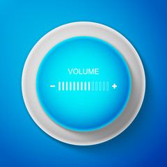 White Volume adjustment icon isolated on blue background. Circle blue button with white line. Vector Illustration