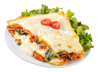 VEGETARIAN SPINACH AND TOMATO LASAGNE,CUT OUT
