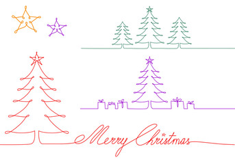 Christmas trees one single line drawing, vector illustration