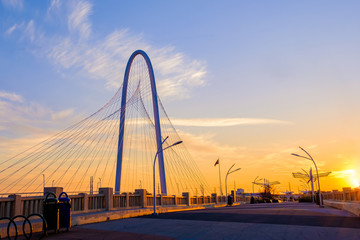 Margaret Hunt Hill Bridge at sunset in Dallas, Texas