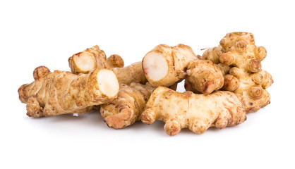 Jerusalem artichoke on white background
