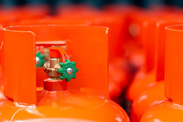 LPG gas bottle stack ready for sell