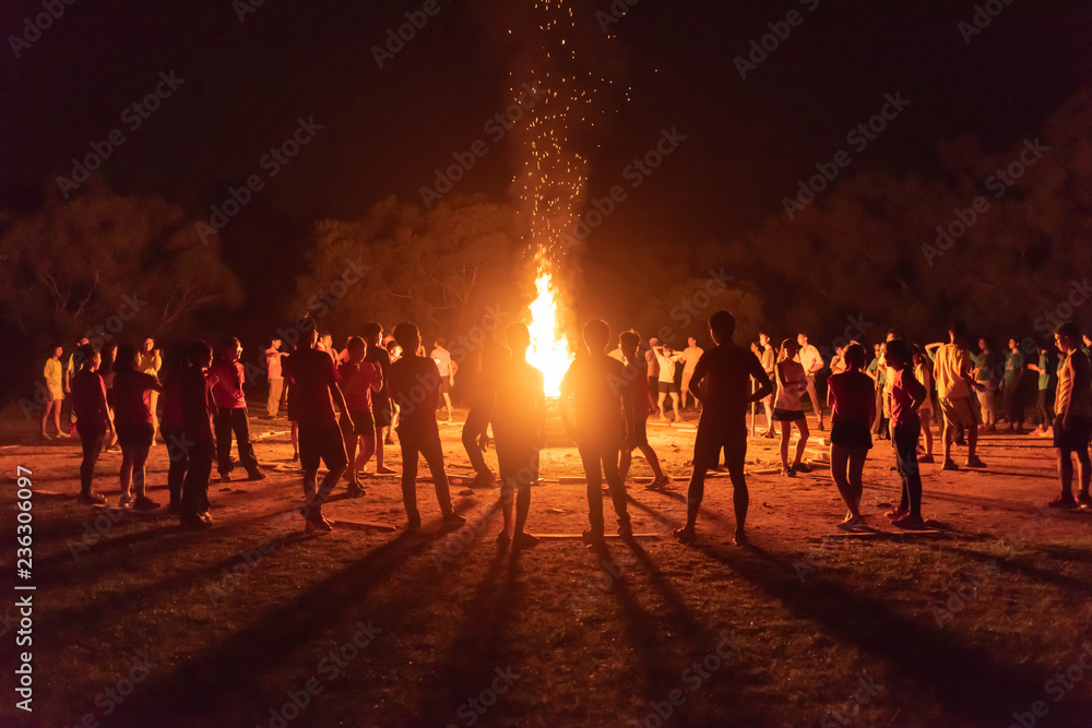 Wall mural Night campfire in middle