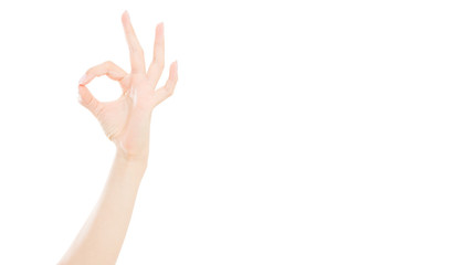 ok sign isolated on white background, female hand