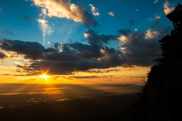 colorful dramatic sky with cloud at sunset.