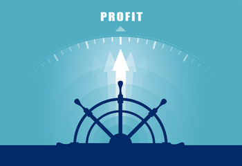 Vector of a ship wheel directed toward profit