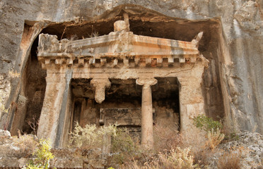 Lycian tomb in rock near Fethiye, Turkey