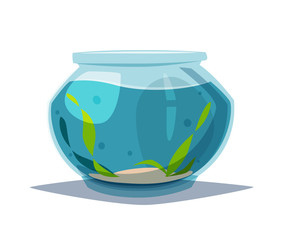 Aquarium with clear water. Cartoon vector illustration