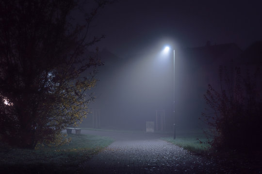 Street, night, fog, car, lights, HD phone wallpaper