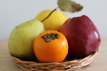 Sweet persimmon, apple, quince and pear