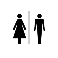 Black silhouette men and women icon in white square. Sign restroom women and men. Icon public toilette and bathroom for hygiene. Template for poster,sign. Flat vector image. Vector illustration