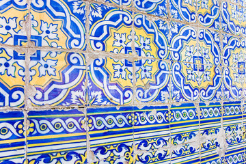 Typical Portuguese decorations with colored ceramic tiles - perspective view