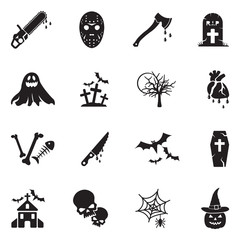 Horror Icons. Black Flat Design. Vector Illustration.