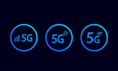 Mobile technology 5g. Three vector gradient icons with circle.