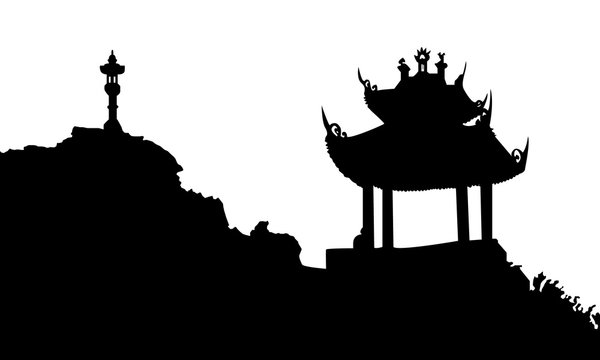 Ancient buddhist temple in Vietnam. Vector silhouette.