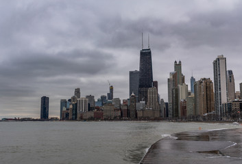 Chicago Winter Skyline on a Cold Dark Day