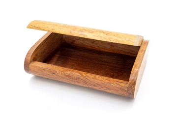 Wooden box for business card isolated from white background.