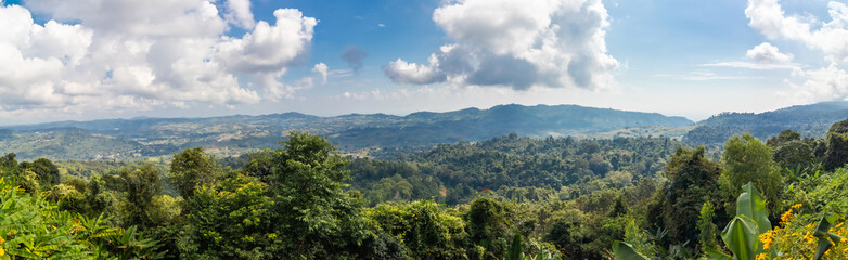 Fototapeta na wymiar Panoramic top trees view of Khao Kho mountains and cloudy skys. High view 