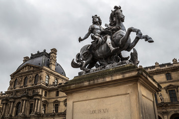 Paris, France - November 1, 2018: Equestrian Statue of King Louis XIV in Louvre Museum