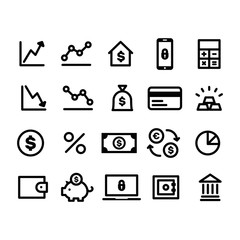 Finance and money icon set, linear vector symbols.