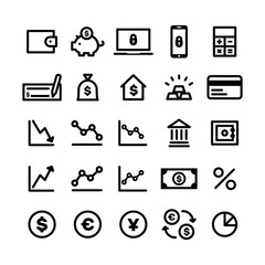 Finance and money icon set, linear vector symbols.