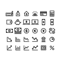 Finance and money icon set, linear vector symbols.