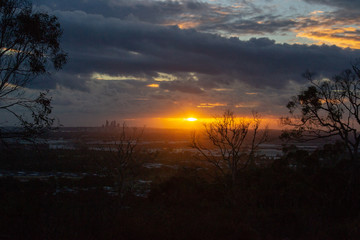 Sunset landscape from Mundaring and Perth city at the horizon