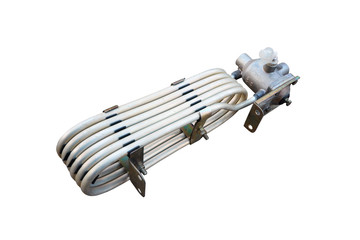 Air dryer of a pneumatic system of a truck on an isolated white background