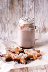 Marshmallow cocoa with ginger biscuits.