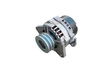Car alternator isolated on white. Clipping path included.