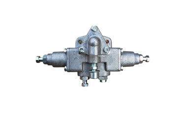 air pneumatic brakes of the trailer with a crane truck isolated on white background