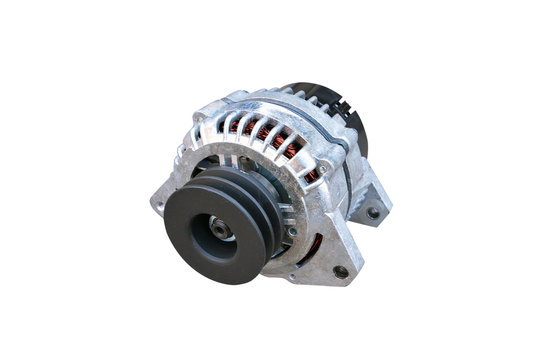 Car alternator isolated on white. Clipping path included.