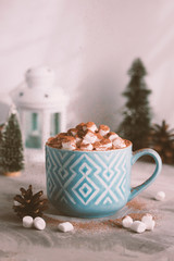 Obraz na płótnie Canvas Christmas and Happy New Year mug of cacao with marshmallows
