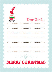 cartoon letter to santa with cartoon christmas gnome with christmas calendar